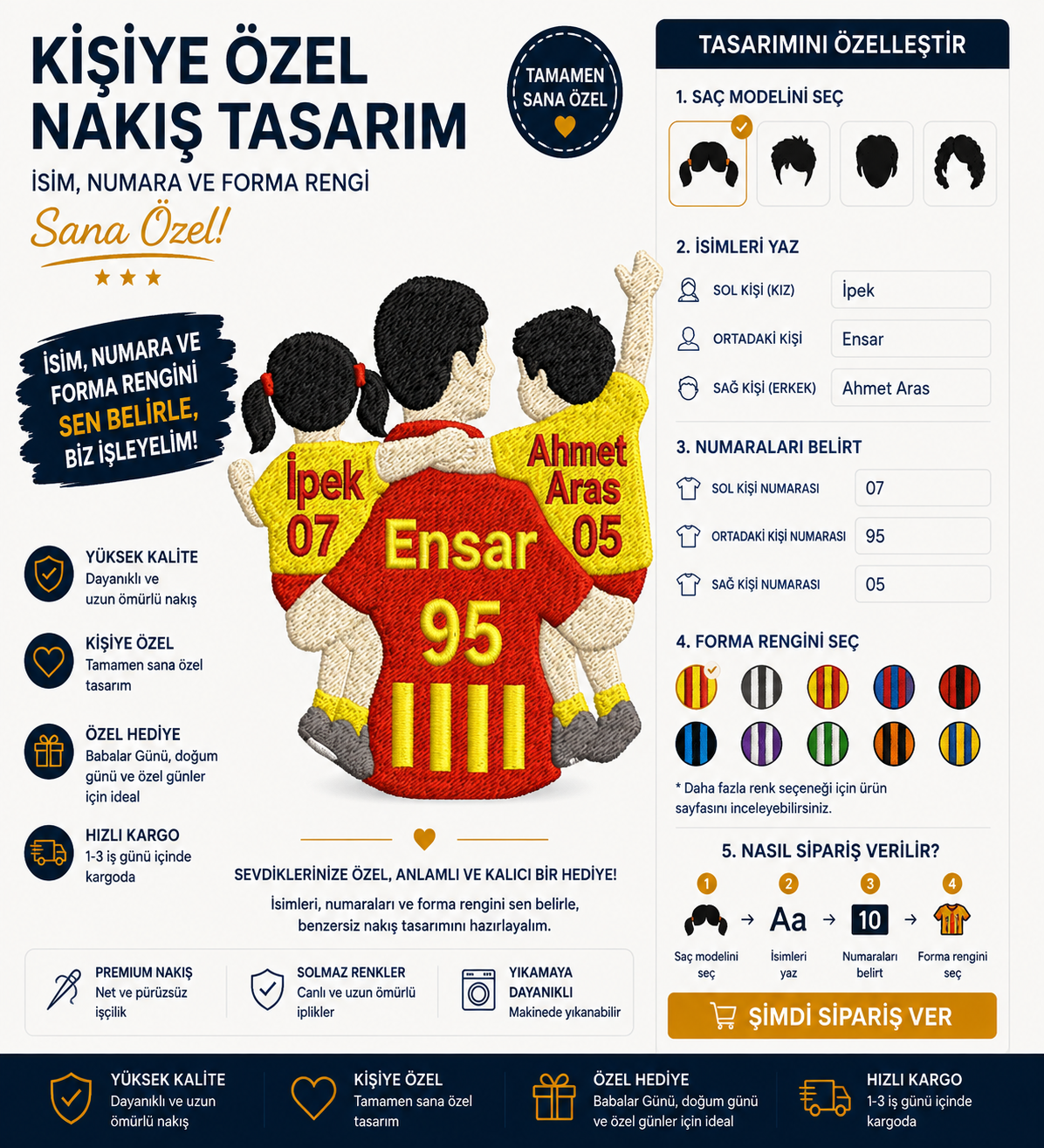 Kişiye Özel Baba ve Çocukları Nakışı