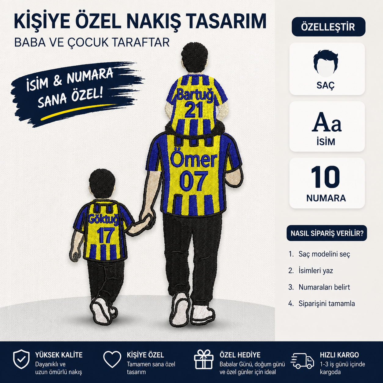 Kişiye Özel Baba ve Çocukları Nakışı 2